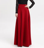 S M L 5XL New High Waist Pleat Elegant Skirt Wine Red Black Solid Color Long Skirts Women Faldas Saia 5XL Plus Size Ladies Jupe