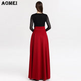 S M L 5XL New High Waist Pleat Elegant Skirt Wine Red Black Solid Color Long Skirts Women Faldas Saia 5XL Plus Size Ladies Jupe